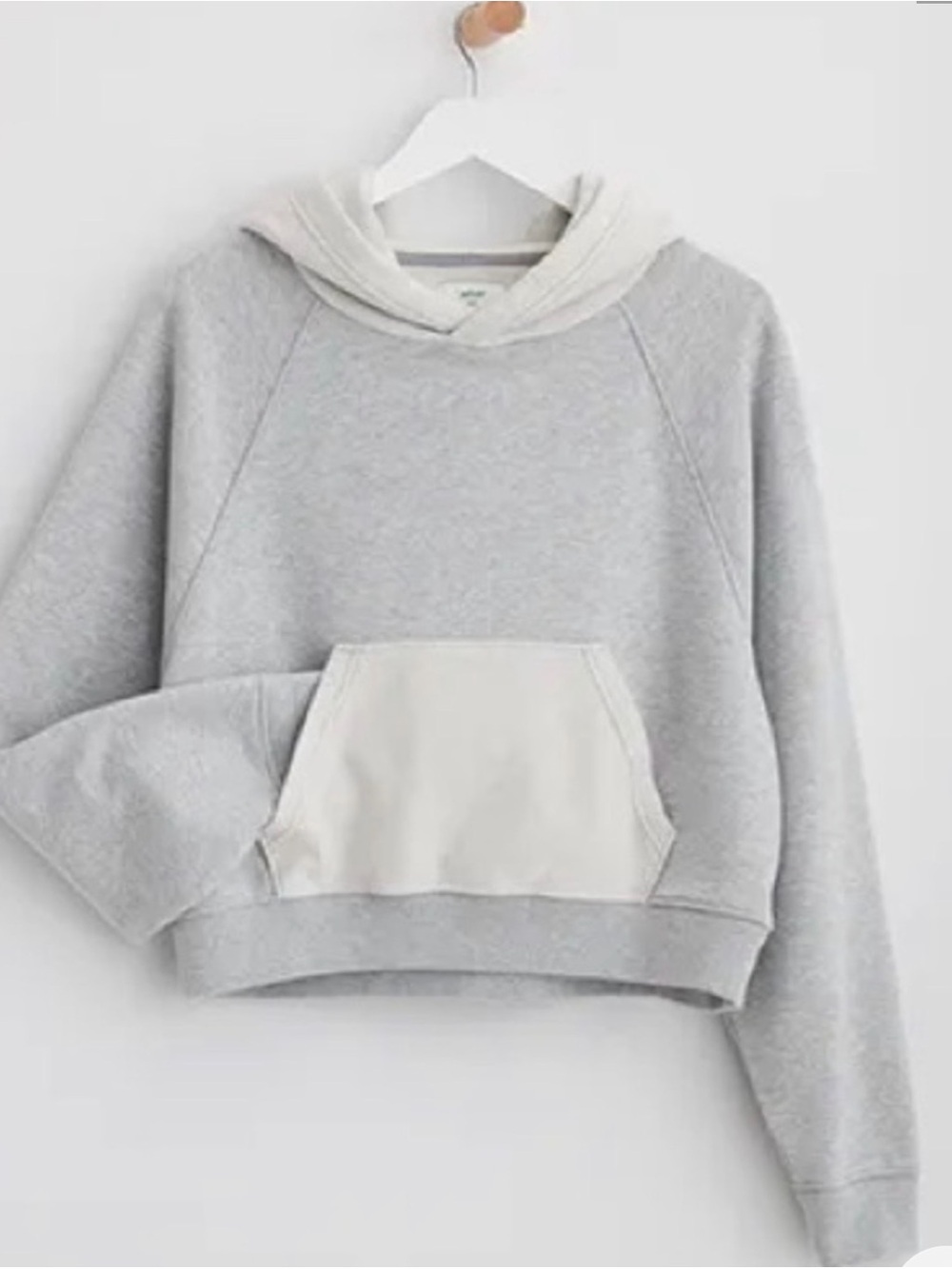 aerie Light Gray Cropped Hoodie with Cream Pocket